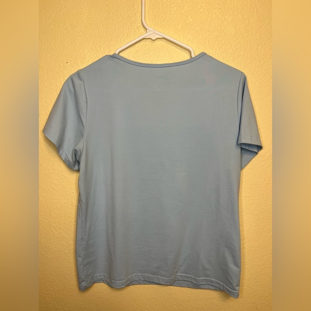 Light Blue Cropped Tee Stretchy Comfortable - Picture 3 of 3